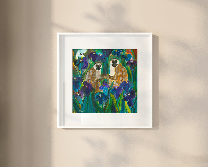 Grivets in Purple Iris Field (Print)