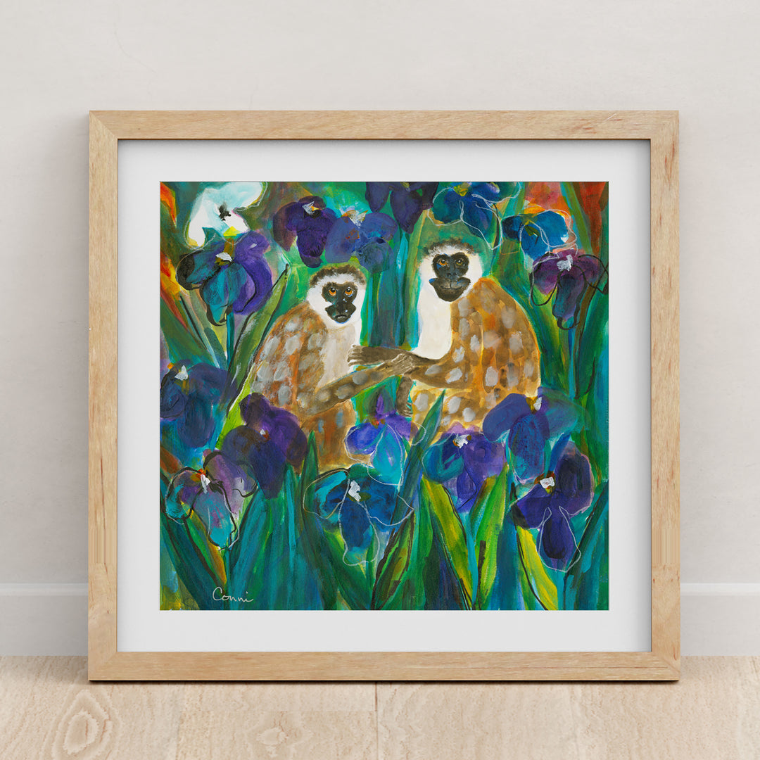 Grivets in Purple Iris Field (Print)