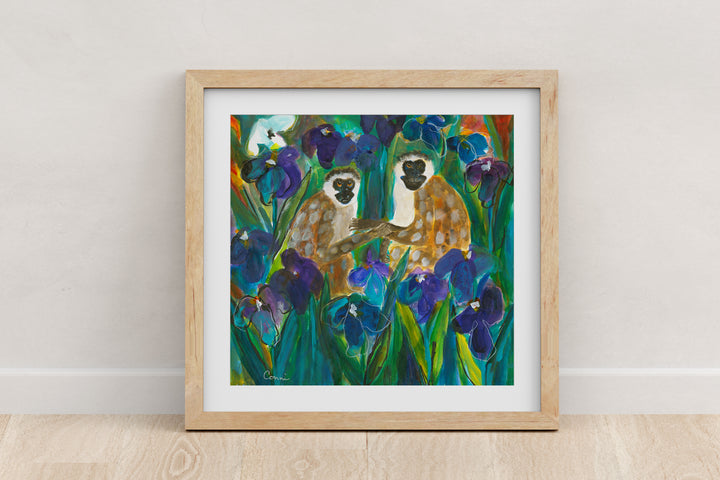 Grivets in Purple Iris Field (Print)