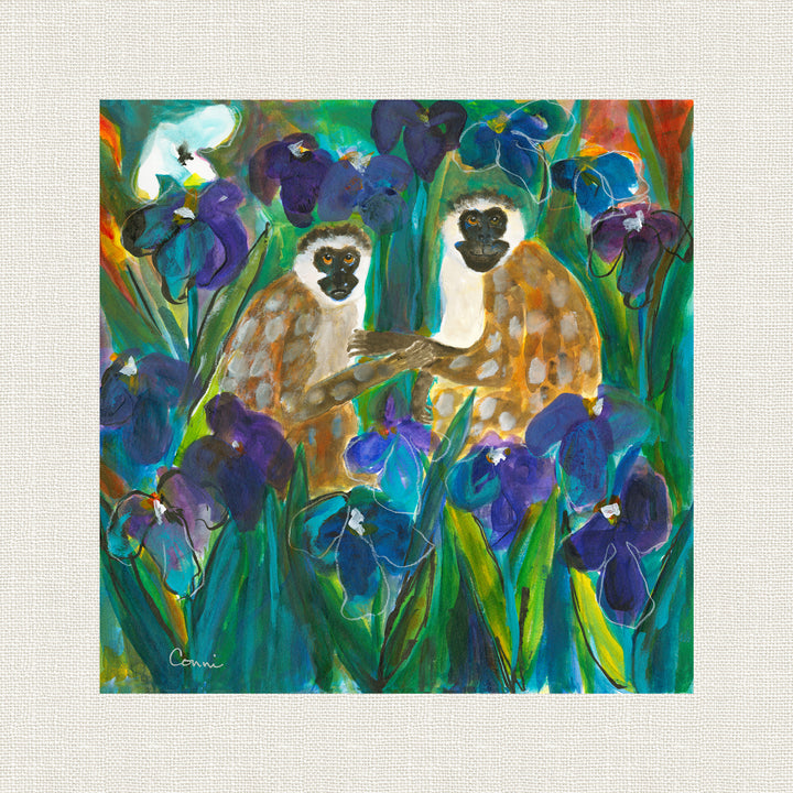 Grivets in Purple Iris Field (Print)